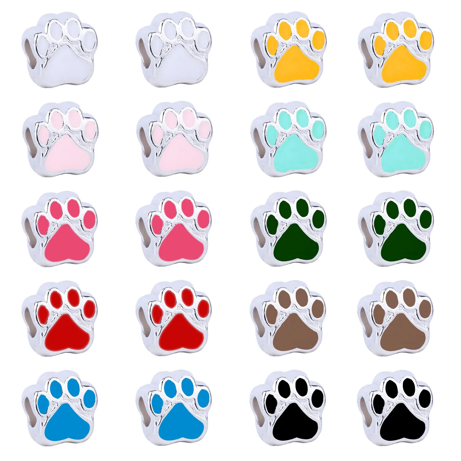 

Mix 10PCS Enamel Cat Dog Paw Footprint Beads Enamel Pet Cat Dog Paw Footprint Beads For European Charms Bracelet Jewelry Making