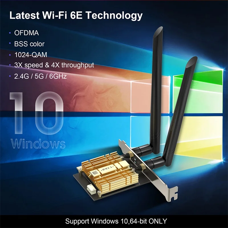 EDUP WIFI 6E Intel AX210 Chipset PCI-Express Adapter 3000Mbps Blue-tooth 5.2 Dual Band Wi-Fi Card PCIE For Desktop Support Win10
