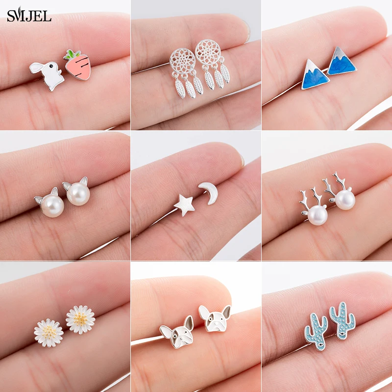 

Bohemian Fashion Dog Stud Earrings Geometric Rabbit Daisy Pearl Cat Deer Ghost Puzzle Earrings for Women Girl Kids Jewelry Gift