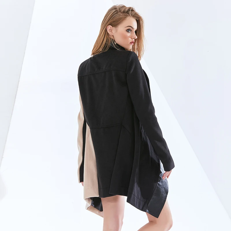 

TWOTWINSTYLE Casual Patchwork PU Leather Jacket For Women Lapel Long Sleeve Irregular Hem Jackets Female Fashion Clothing New