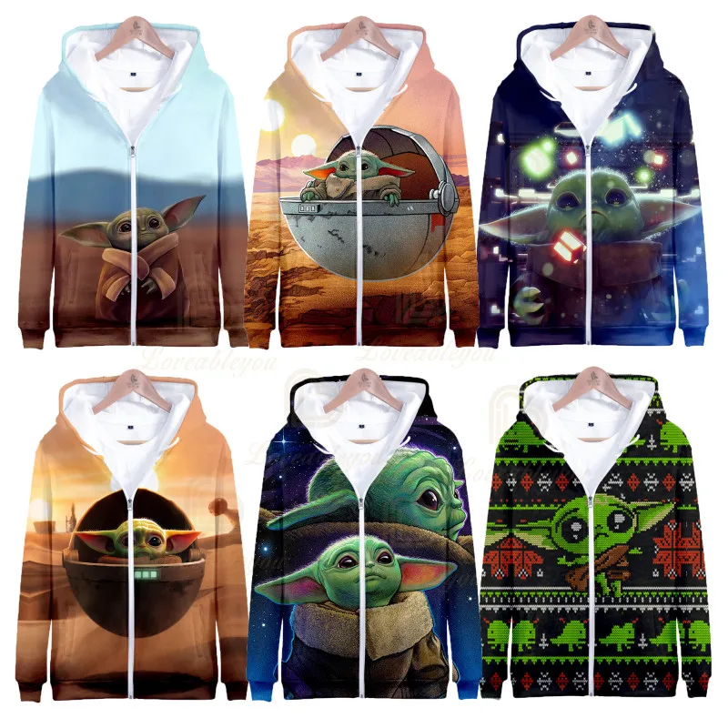 Купи Dis-ney Zipper Hoodie Baby Yoda Children 3D Print Sweatshirts Boy Hoodies for Teen Girls Kids Adults Streetwear Hooded Jackets за 1,094 рублей в магазине AliExpress