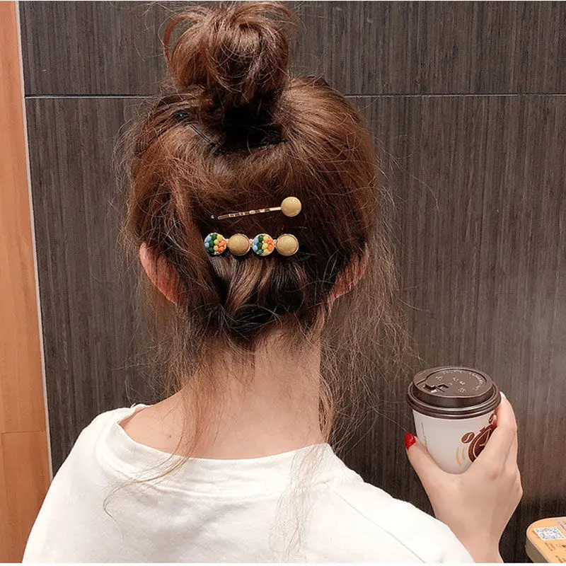 Заколка для волос с бусинами боковая заколка карамельного цвета девочек
