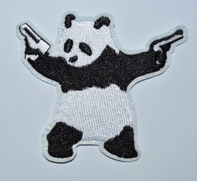 Hot Sale! Panda Gunner Double Pistols Gun Embroidered Iron on Patch (≈ 8.5 * 7.2 cm)