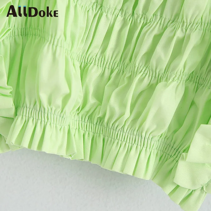 

ALLDOKE vintage ruffles blouse women summer square collar flare sleeve crop tops shirt ladies casual skinny blouses blusas mujer