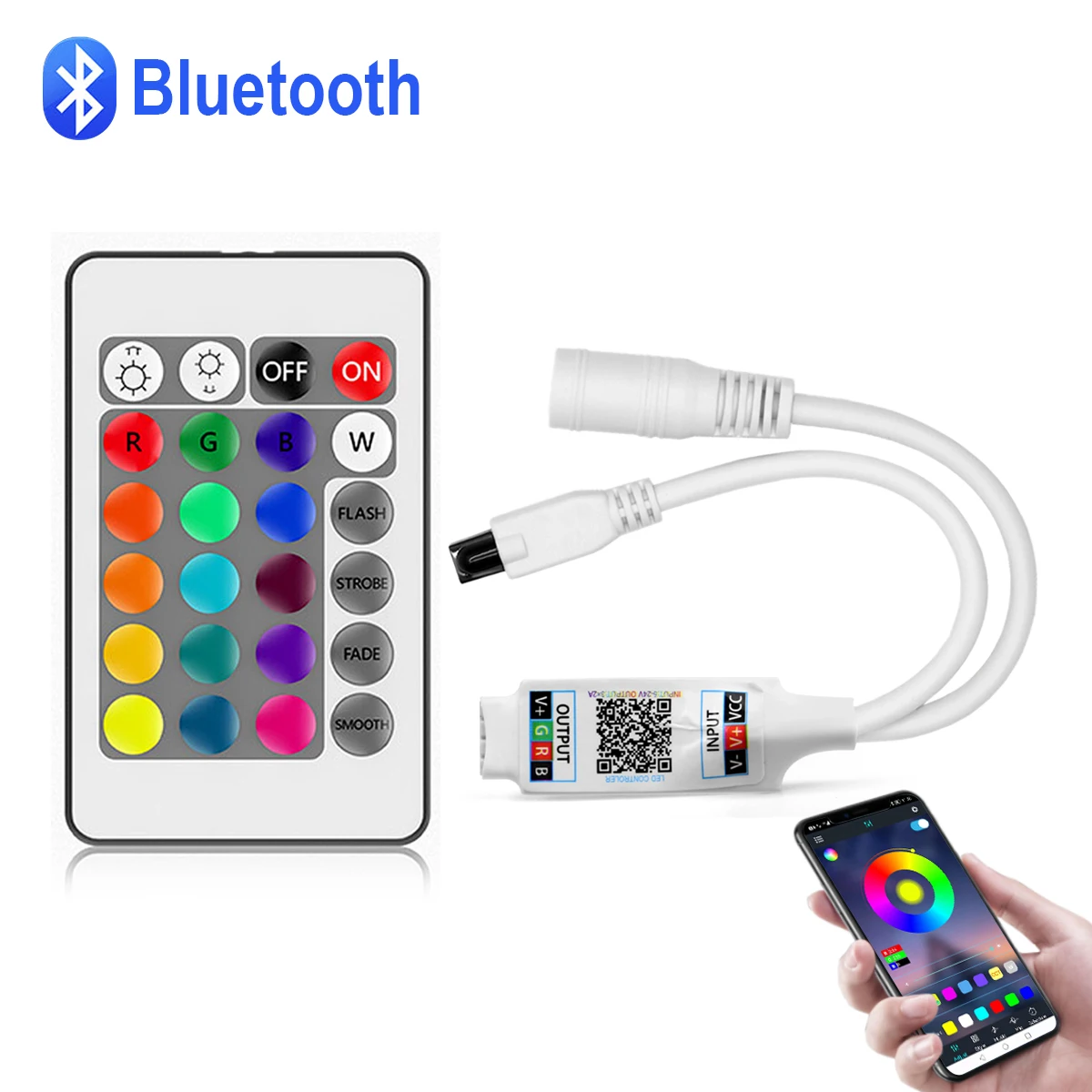 

DC12V RGB Led Bluetooth APP Controller 24-button IR Remote LED controller For 2835 5050 RGB 4 Pin led strip light