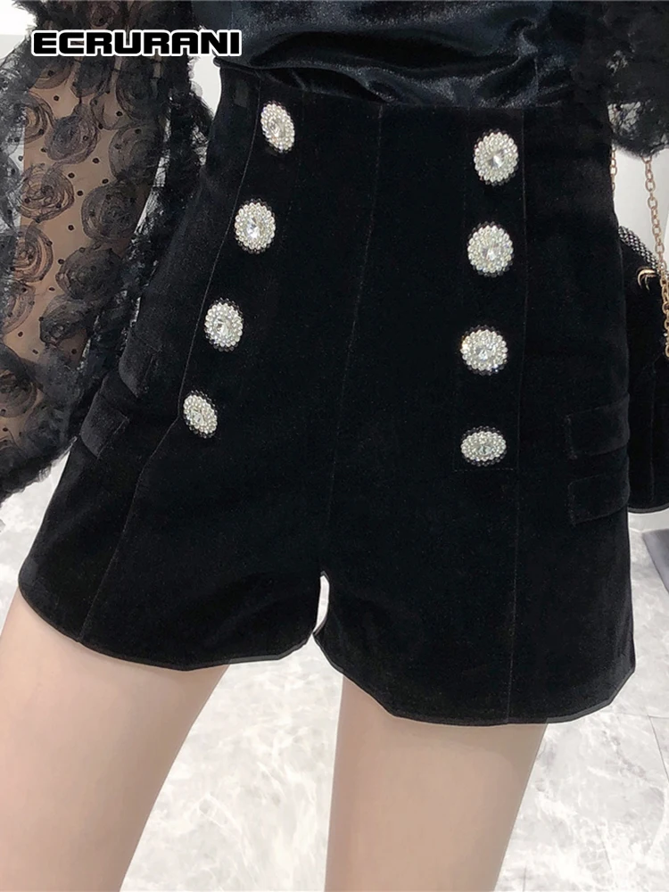 

ECRURANI Лоскутные Повседневные женские минималистичные короткие брюки с высокой талией стройнящие элегантные шорты для женщин 2021 осенняя оде...