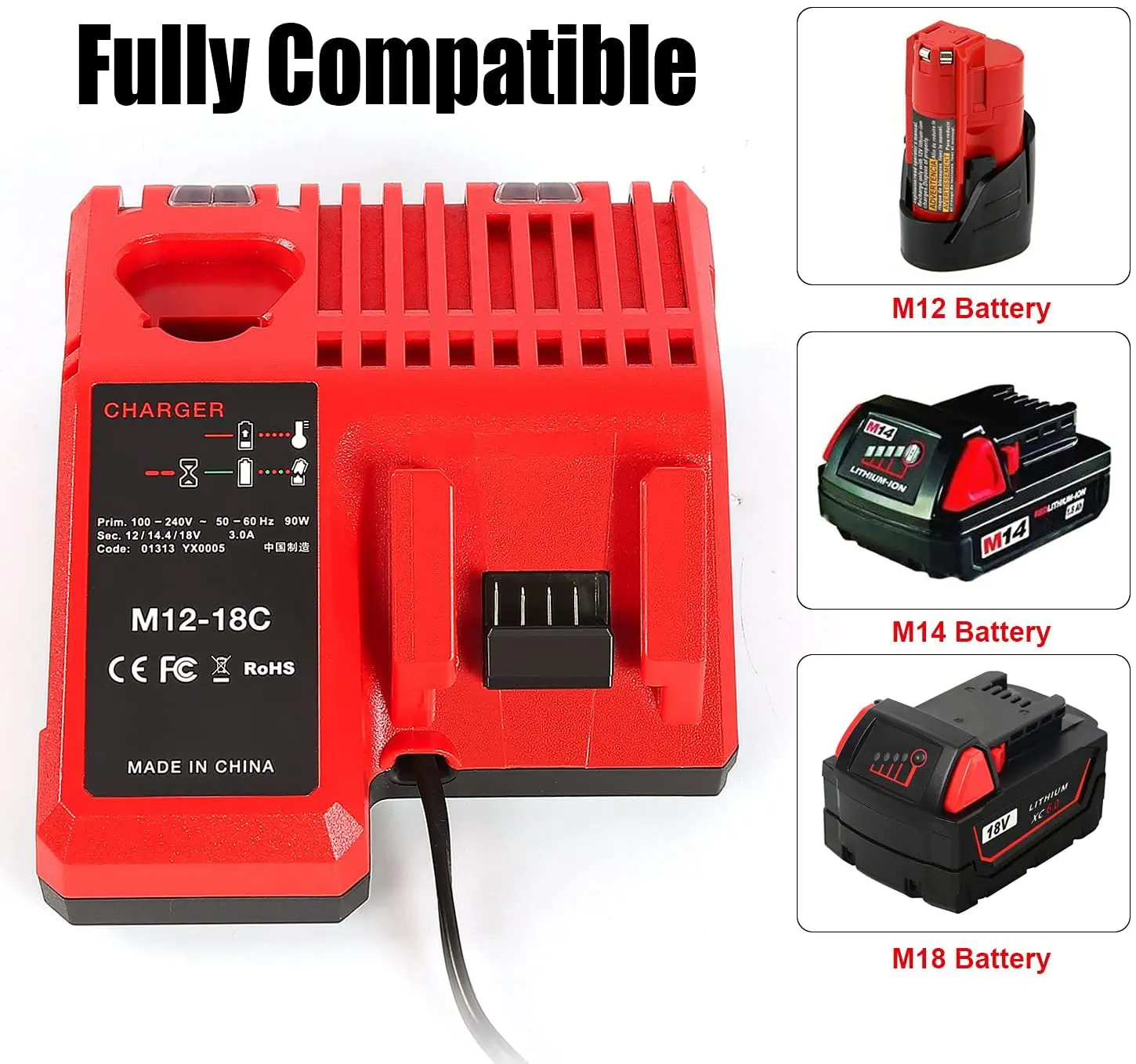 

Зарядное устройство M12 и M18, быстрая замена, M12-18Fc 12 В и 18 в Xc, литий-ионное зарядное устройство для Milwaukee Xc, зарядное устройство для аккумулятор...