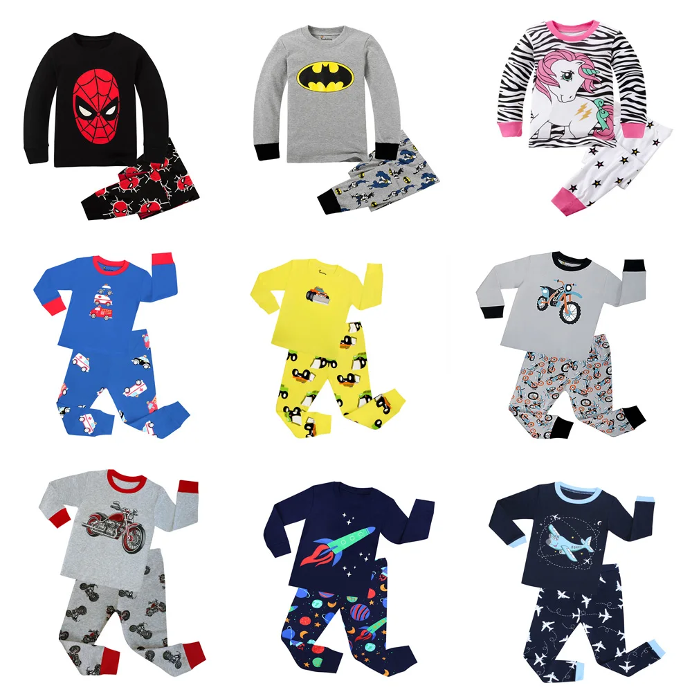 Детские хлопковые пижамы с длинными рукавами для мальчиков и девочек