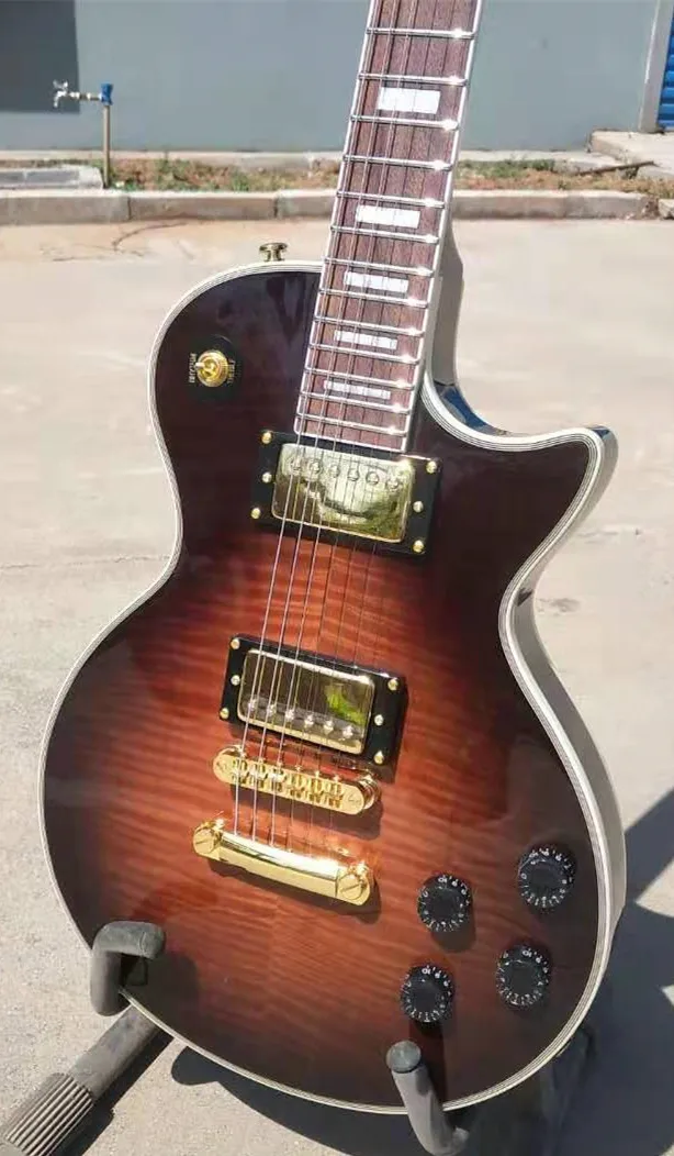 

Guitarra elctrica de seis cuerdas, instrumento con patrn de tigre amarillo, hardware chapado, personalizacin de fbrica, env