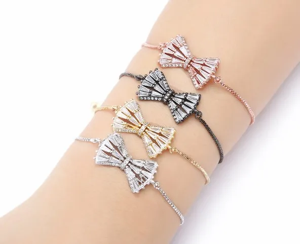 

gold silver Chain micro pave cz Zircon Cubic Zirconia bracelet rope adjusted Macrame ytd2 Bow Bangle Jewelry Women