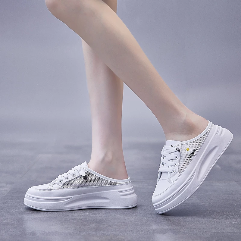 

2021 Fashion Women's Shoes Covered Toe Half Slippers Platform Shoes Women's Sneakers Summer Color Matching Lace-up Casual Shoes