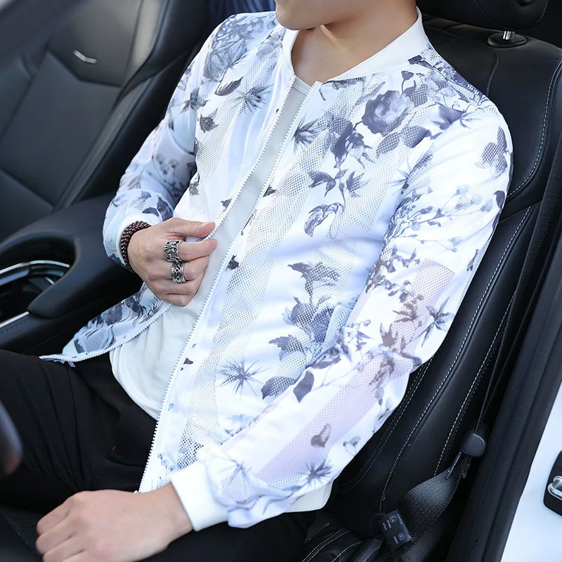 

2021 Summer Fishing Jackets Men Thin Fishing Shirt Floral Print Clothing Male Slim Fit Sunscreen Jacket Breathable Shirts W167