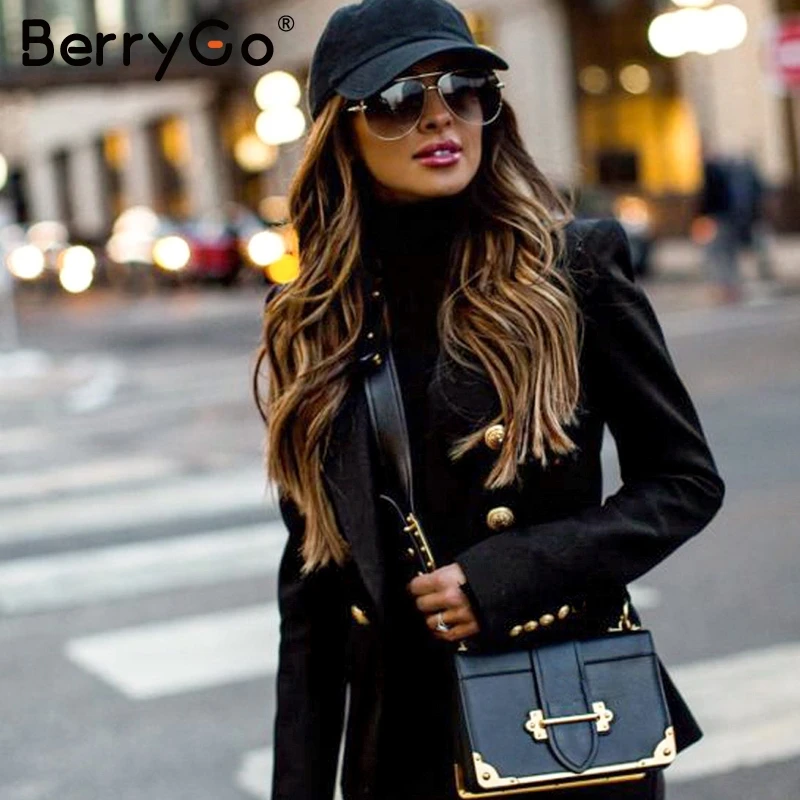 BerryGo Elegant buttons women blazers Casual long sleeve autumn winter female blazer jackets Office ladies blazers coats street