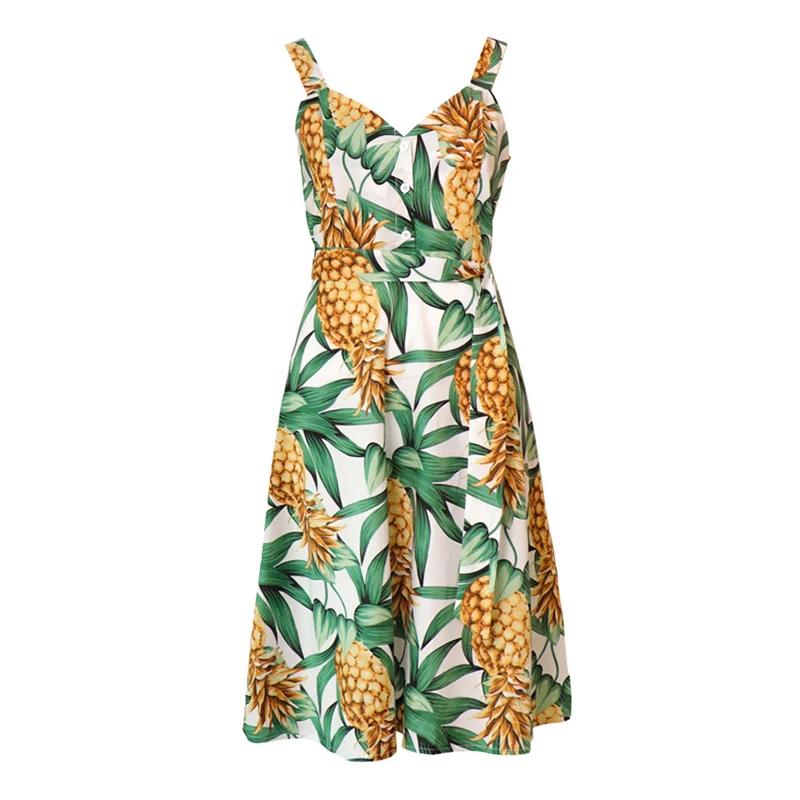 Женское платье летнее праздничное без рукавов с узором из ананасов ремень Bodycon