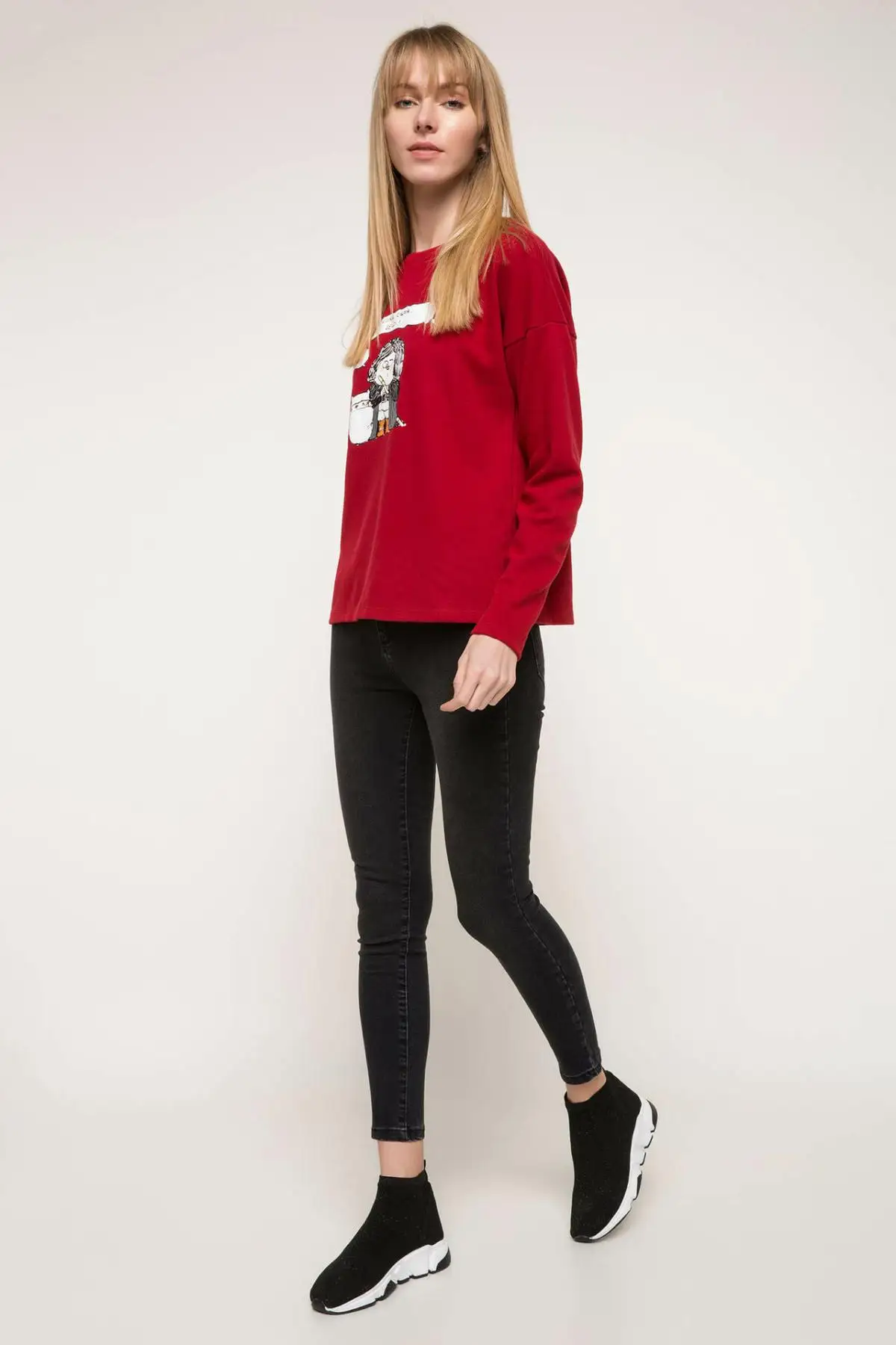 DeFacto Женский Осенний Повседневный красный топ футболки с длинным рукавом