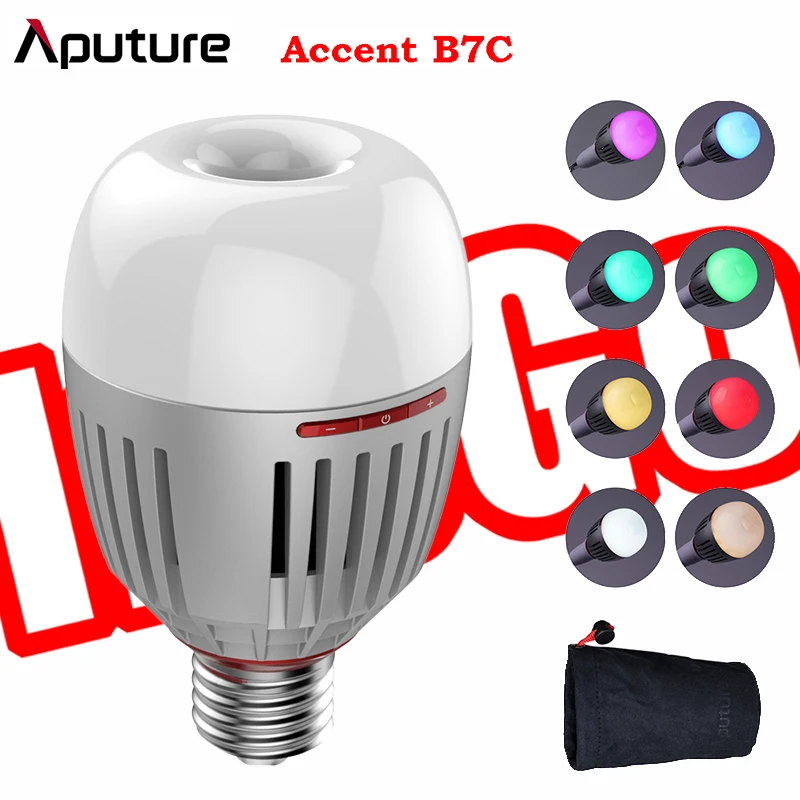 

Светодиодсветодиодный смарт-лампа Aputure Accent B7C, 7 Вт, RGBWW, CRI 2000K-10000K, регулируемая, 0-100%, плавное затемнение, управление через приложение, освещен...
