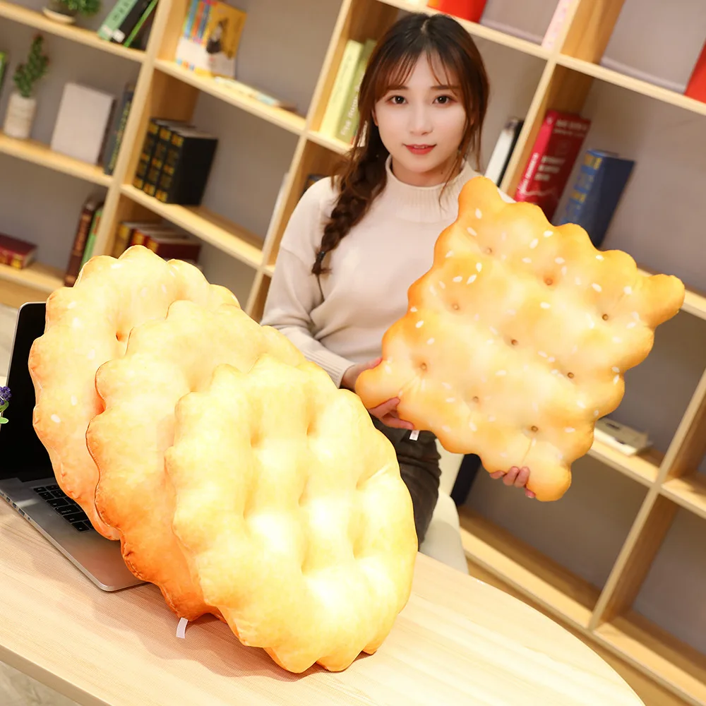 

Dropshipping 38cm Creative Biscuits Plush Pillow Round Shape Square Sesame Plain Cookie Lifelike Food Snack Cushion Plushie Prop