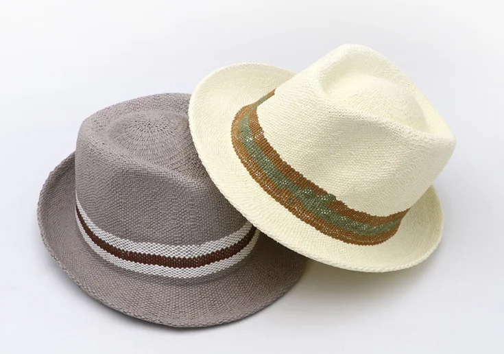 

2020107-gaoda-diy summer handmade paper striped small brim fedoras cap men women leisure panama jazz hat