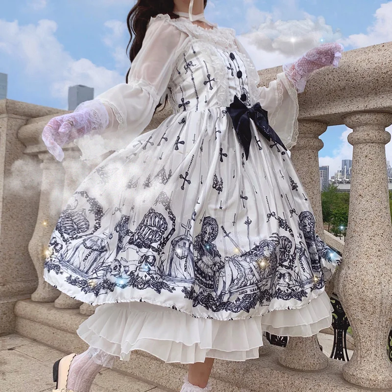 

2021 Summer Harajuku Dark Goth Lolita Dress For Women Japanese Lace JSK Tea Party Soft Girl Cute Kawaii Princess Dresses Cosplay