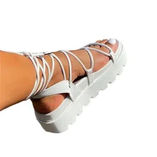 Sandalias de gladiador con plataforma para mujer, zapatos informales atados a la cruz, calzado Sexy con cordones en el tobillo, talla grande, Verano (3)
