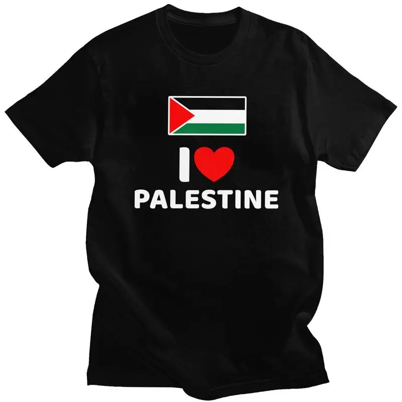

I Love Palestine Flag T Shirt Men Pre-shrunk Cotton Tshirt Awesome Tees Short Sleeves Save Gaza Palestinian T-shirt Apparel