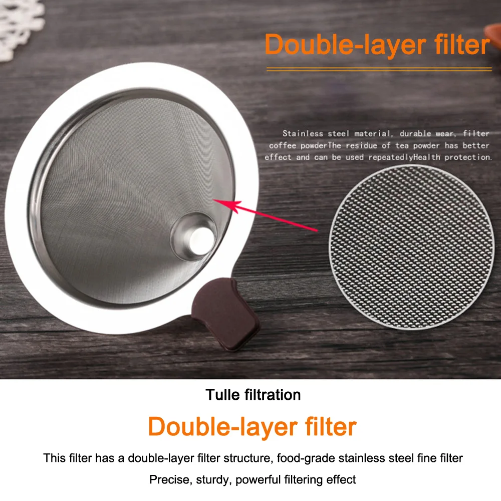 

Stainless Steel Slow Drip Coffee Filter Hand Brewing Coffee Funnel Kitchen Supplies Paperless Reusable Single Cup Coffee Maker
