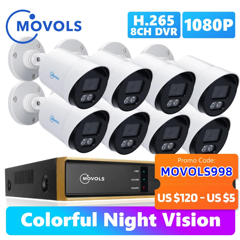 Movols 1080P AI красочная система ночного видения CCTV H.265 + наружный водонепроницаемый комплект видеонаблюдения 8CH DVR комплект камеры безопасности | Безопасность и защита | АлиЭкспресс