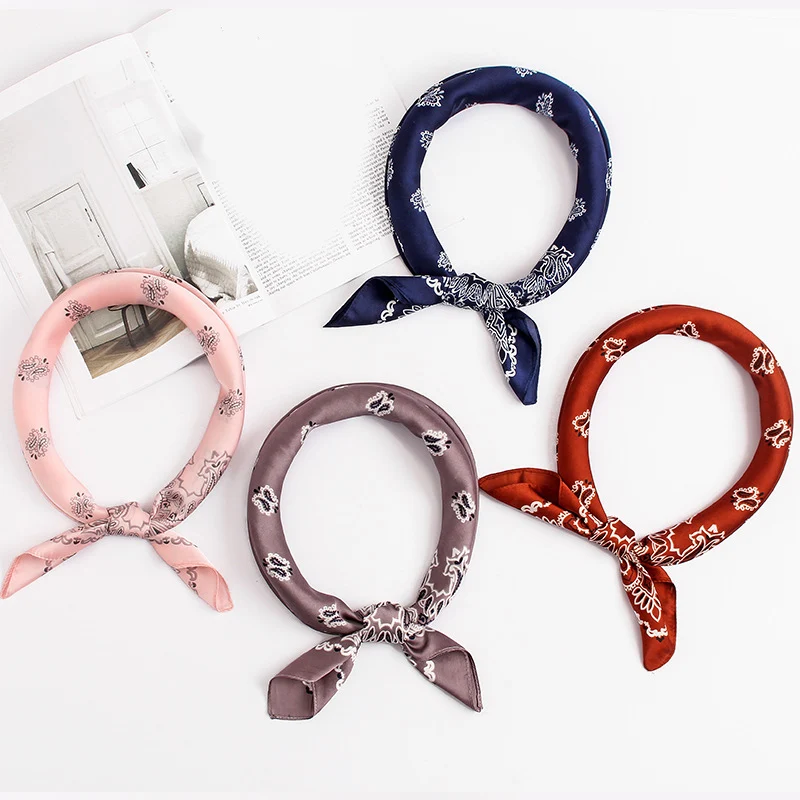 

Квадратный шарф с принтом, женские шарфы для волос и шеи, шейный платок, платок 70*70 см, шарф кешью, шарфы из искусственного шелка, головные шар...