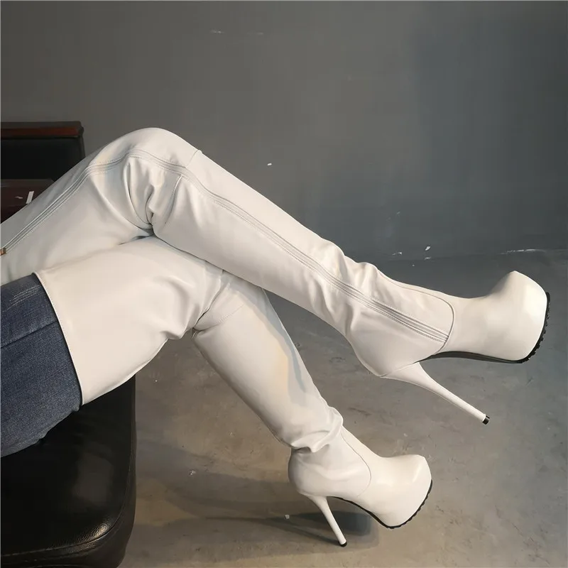 

Women Waterproof Thigh High Boots Matte Leathe Solid High Heel Stiletto Long Boots Over The Knee Zipper Factory Shoes Plus Size