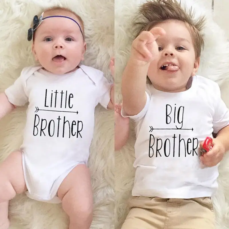 Casual Summer Baby Boy Matching Clothes Little/Big Brother Cotton Letter Bodysuit Jumpsuit Short Sleeve Tops T-shirt 0-7T | Мать и