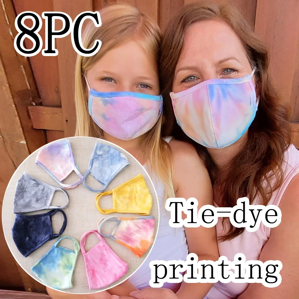 

8pc Women Cloth Face-masks Tie-dyed Print Reusable Mascherine Washable Breathable Mascarillas Halloween Cosplay Masker