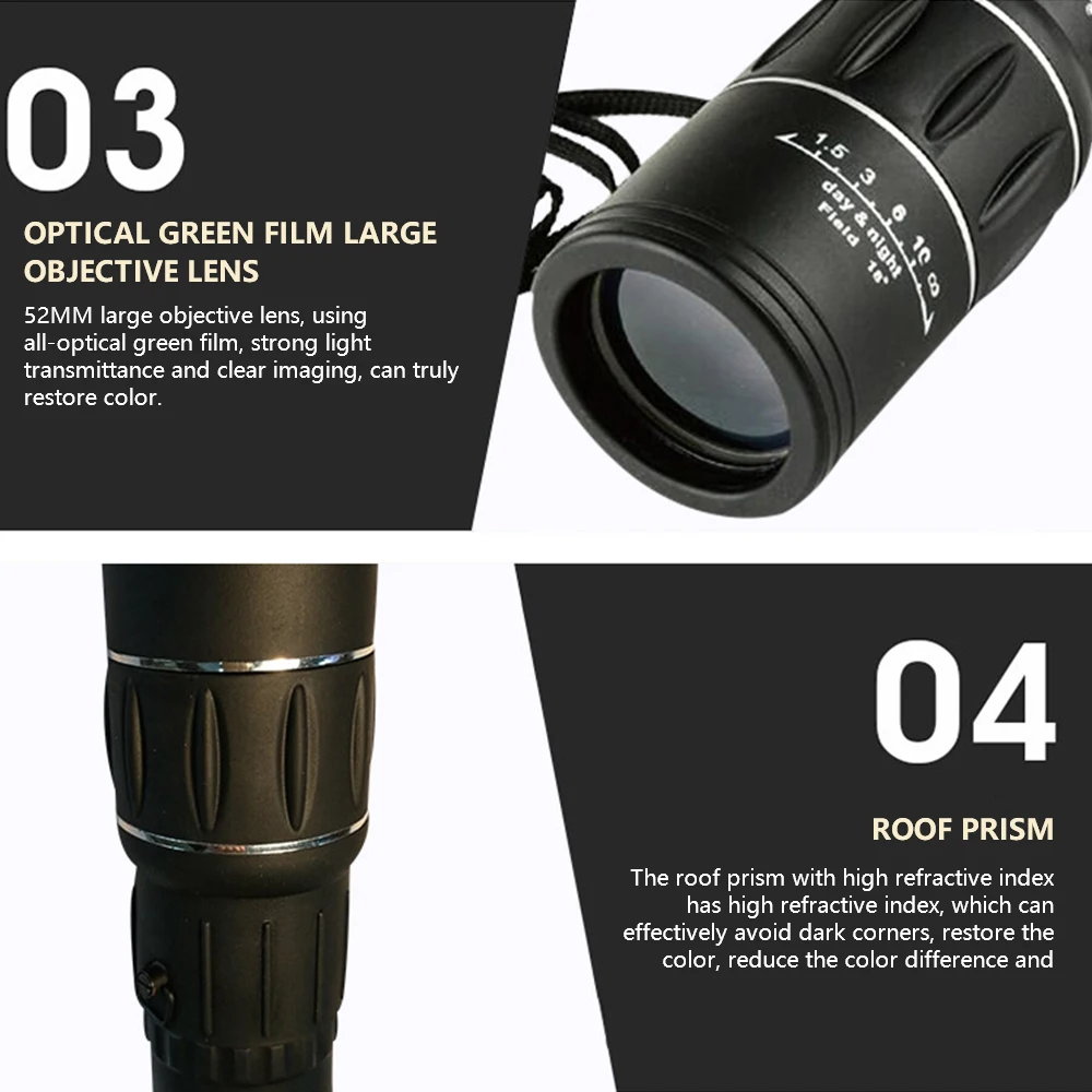 

High Power HD Monocular Telescope 16X52 Tourism Sightseeing Concerts Portable Monocular For Camping Hunting Child Gift