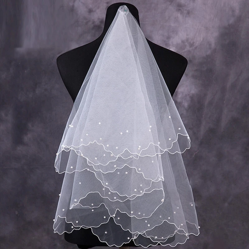 

Women Pearl Bridal Veils Wedding Dress Veil Layers Tulle Wedding Accessories Wedding Decoration 2022