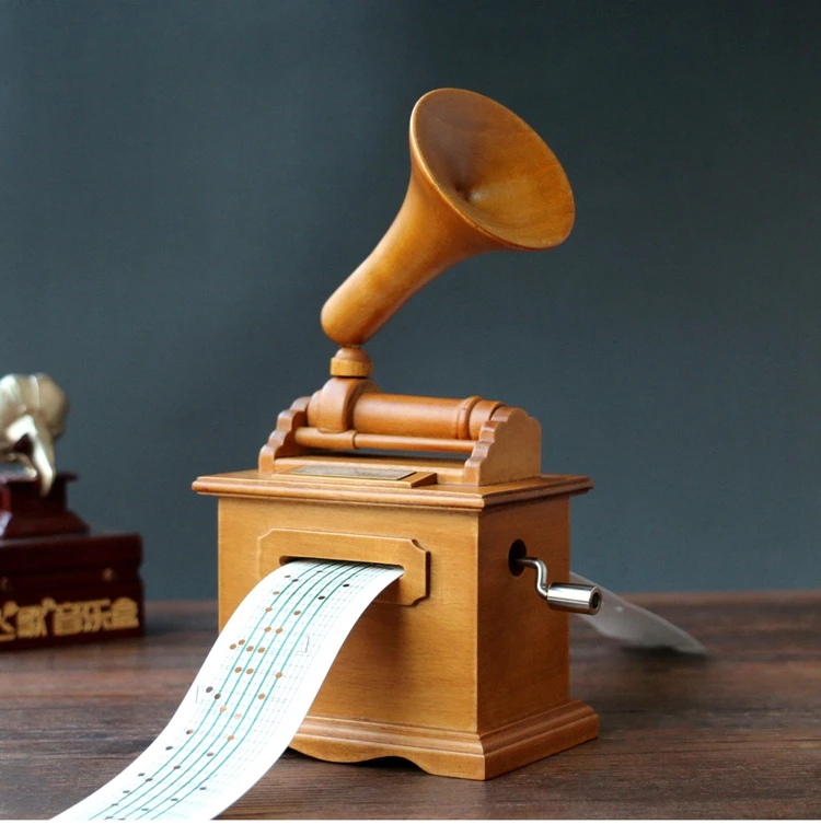 Деревянный Граммофон Музыкальная шкатулка ручной рукоятки DIY механизм