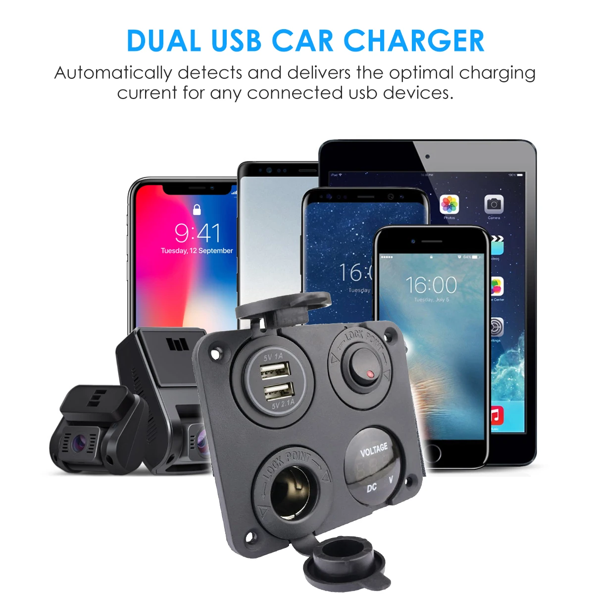 Зарядное устройство с двумя USB-портами для автомобиля лодки переключатель