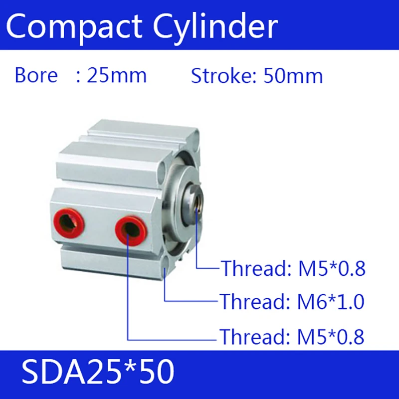 

SDA25x50 Free shipping 25mm Bore 50mm Stroke Compact Air Cylinders SDA25X50-S Double Action Pneumatic Cylinder