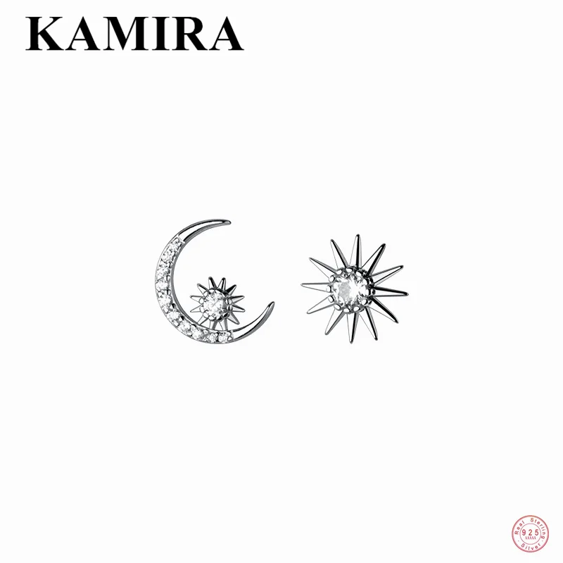 

Женские корейские серьги-гвоздики KAMIRA, из стерлингового серебра 925 пробы, в виде милого Солнца и Луны, уникальные ювелирные украшения для ве...