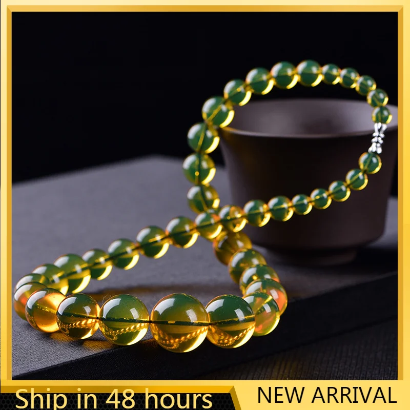 

Natural Amber Beeswax Necklace Golden Pearl Tower Chain Beeswax Pendant Necklace Sweater Chain Men's and Women's Choker Necklace