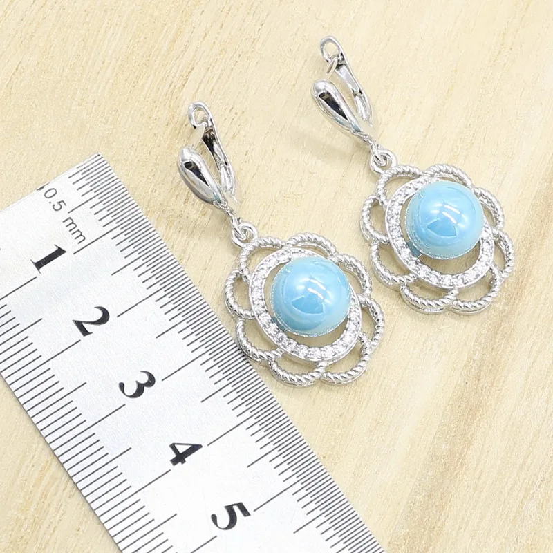 Голубой жемчуг серебро 925 набор украшений для женщин светильник голубой топаз