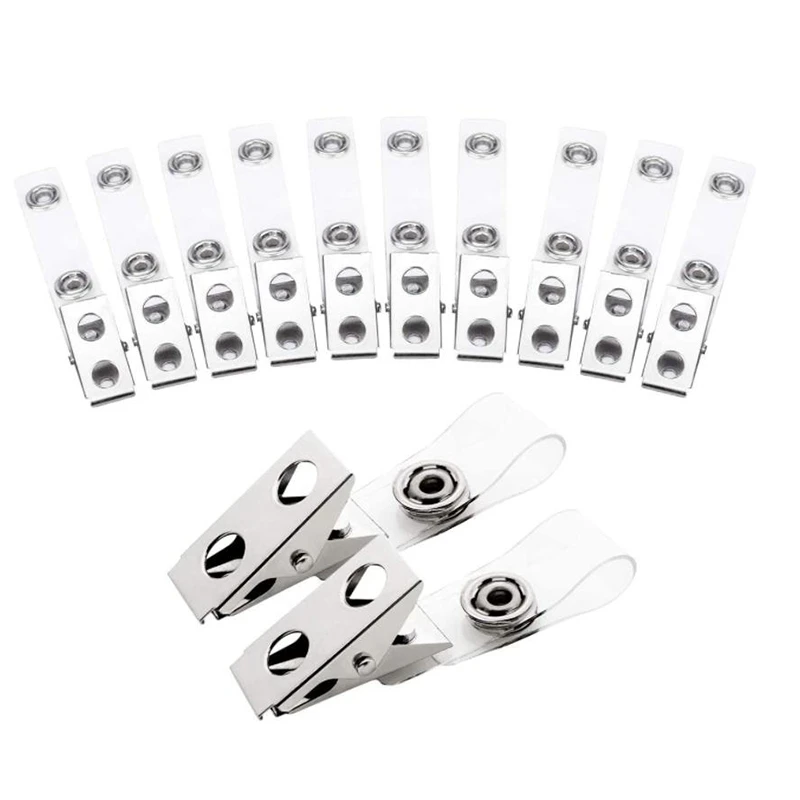 

100Pcs Metal Badge Clips with Clear PVC Straps for ID Cards and Badge Holders