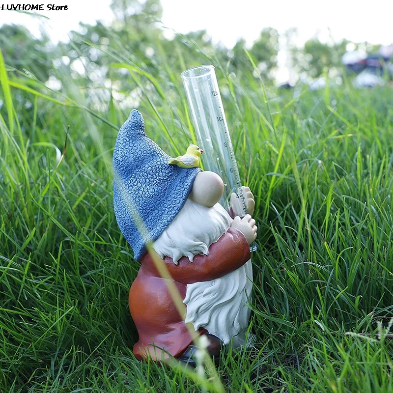 

Садовая статуя Gnome с пластиковым дождемером, ручная роспись, скульптура, измерительный инструмент для сада с водой