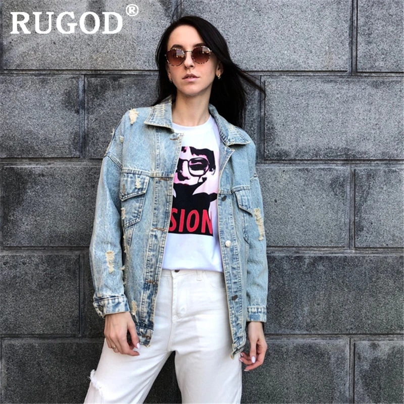 RUGOD 2021 Новое Осеннее поступление джинсовая куртка для женщин с мультяшным