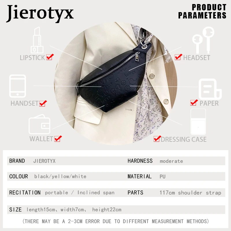 

JIEROTYX 2021 Brand Design Waist Pack Fashion Soft Leather Women Shoulder Bag Solid Cartoon Zipper Opening Female Crossbody Bags