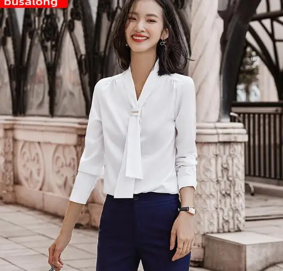 

2020 Autumn Fashion Women solid white shirt OL Formal long sleeve Slim Elegant blouses Office ladies temperament work tops