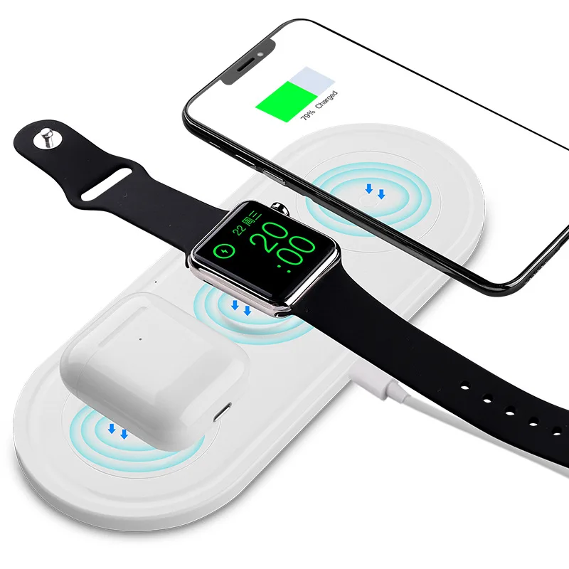3в1 10 Вт Беспроводная зарядная станция Подставка для iPhone Apple Watch 1 2 3 4 Airpods носимые