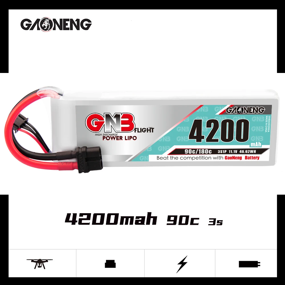 Литий полимерный аккумулятор Gaoneng GNB 4200 мАч 3S 11 1 В 90C/180C с разъемом XT60/XT90S для БПЛА