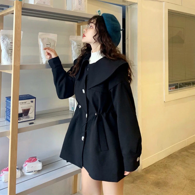 Женские Тренч тонкий регулируемый пояс с воротником в стиле Питер Пэн Милая