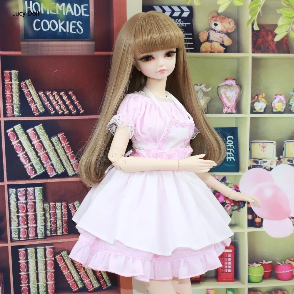 

forturn days only for 1/4 bjd 45cm doll pink Maid dress belt apron lolita princess suit clothes gift toy