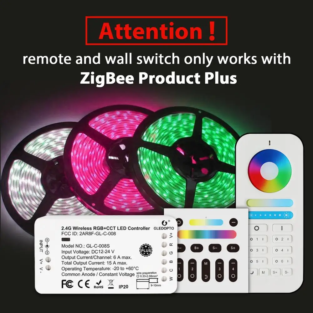 G светодиодный OPTO ZigBee RGB + CCT контроллер полосы плюс DC12-24V и zigbee3.0 шлюз PRO серии