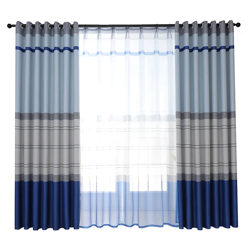 Modern Minimalist Mediterranean Blue Stripes Full Shading Curtains for Living Dining Room Bedroom. | Дом и сад